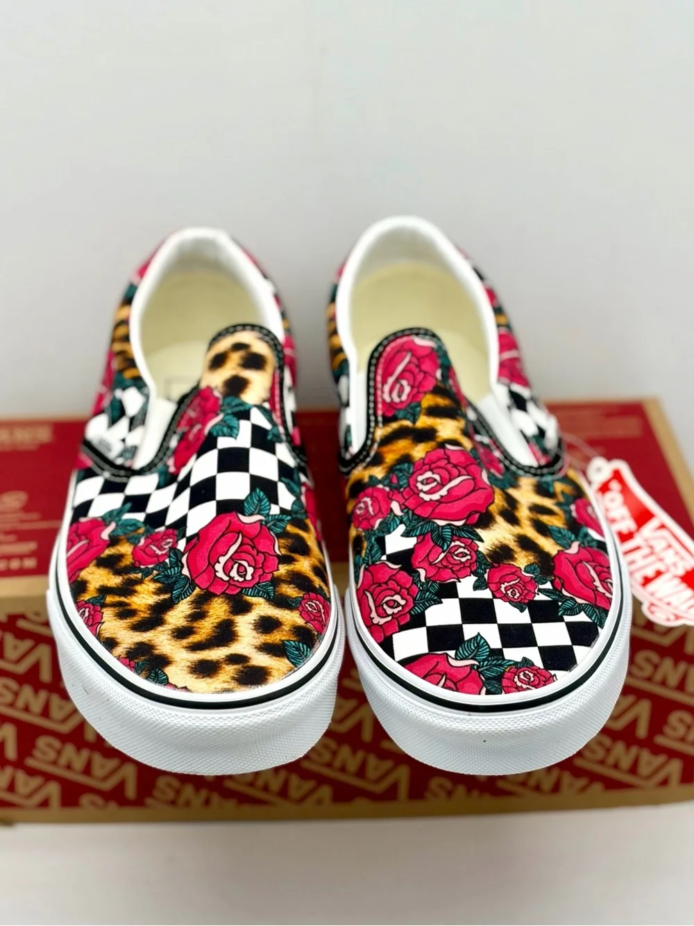 Vans Slip-On Floral Leopard Check Sneakers - Pink/Black/White Unisex